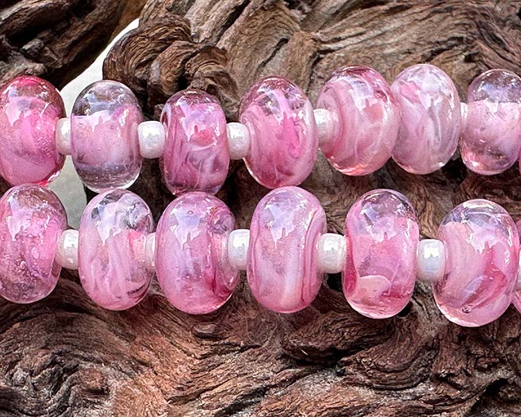 Pink Tourmaline Frit Lampwork Beads