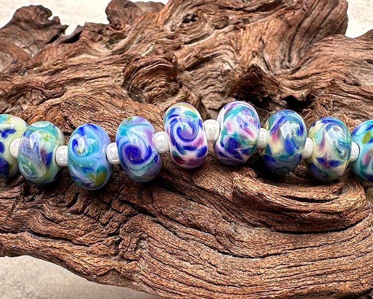 hydrangea blue frit lampwork beads