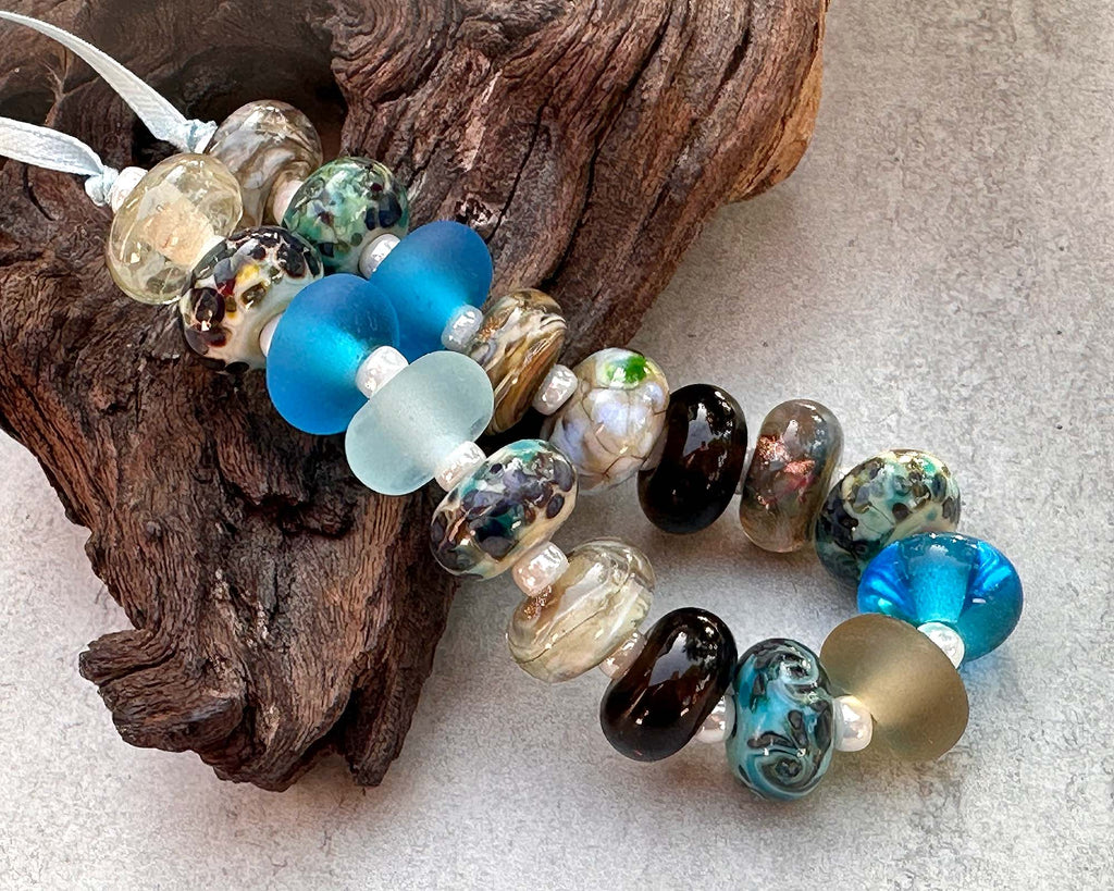 blue brown lampwork beads
