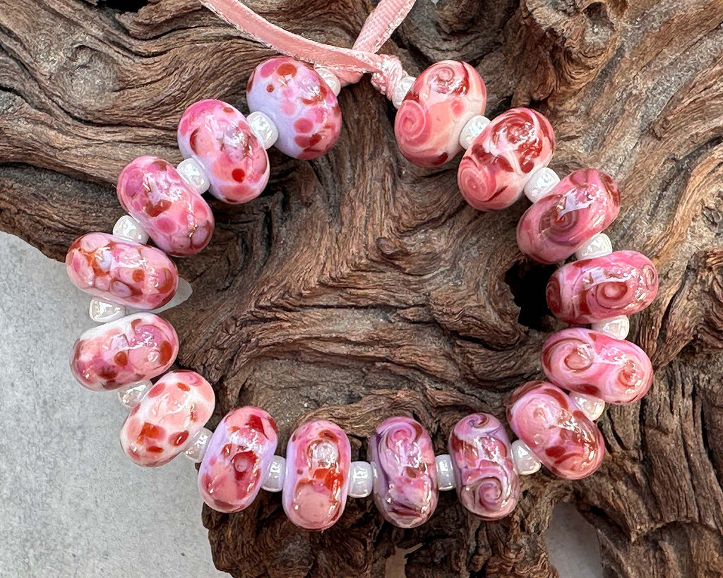 pink lampwork bead set