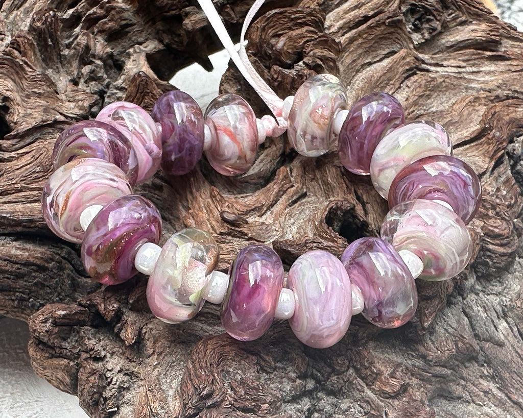 purple pink lampwork beads
