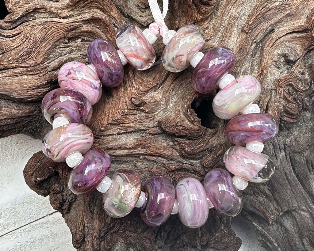 purple pink lampwork beads