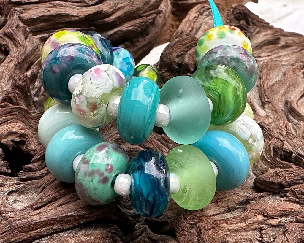 blue green lampwork beads