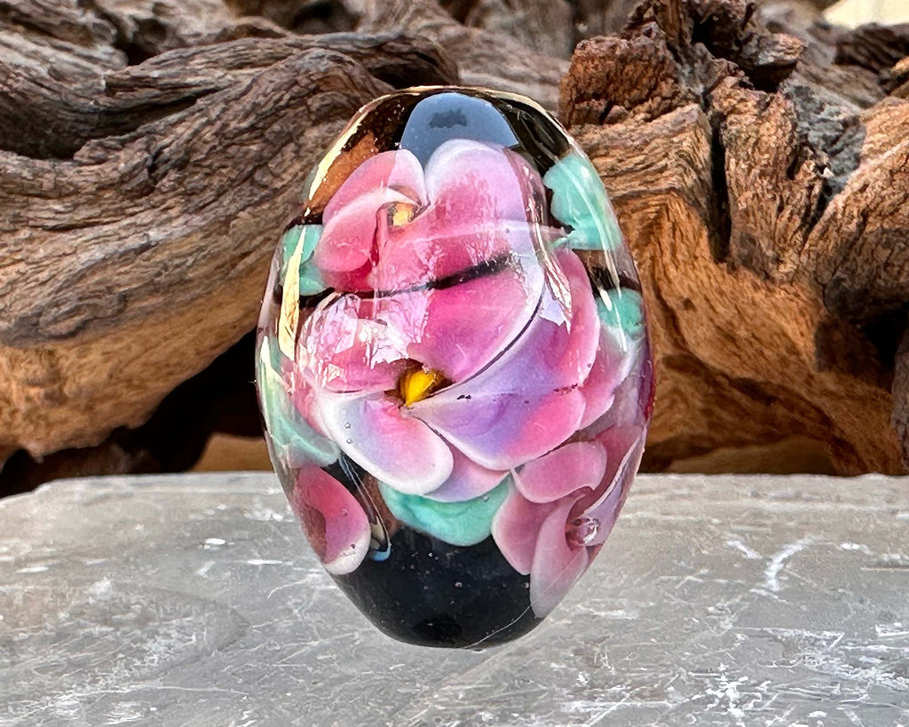 pink floral lampwork bead