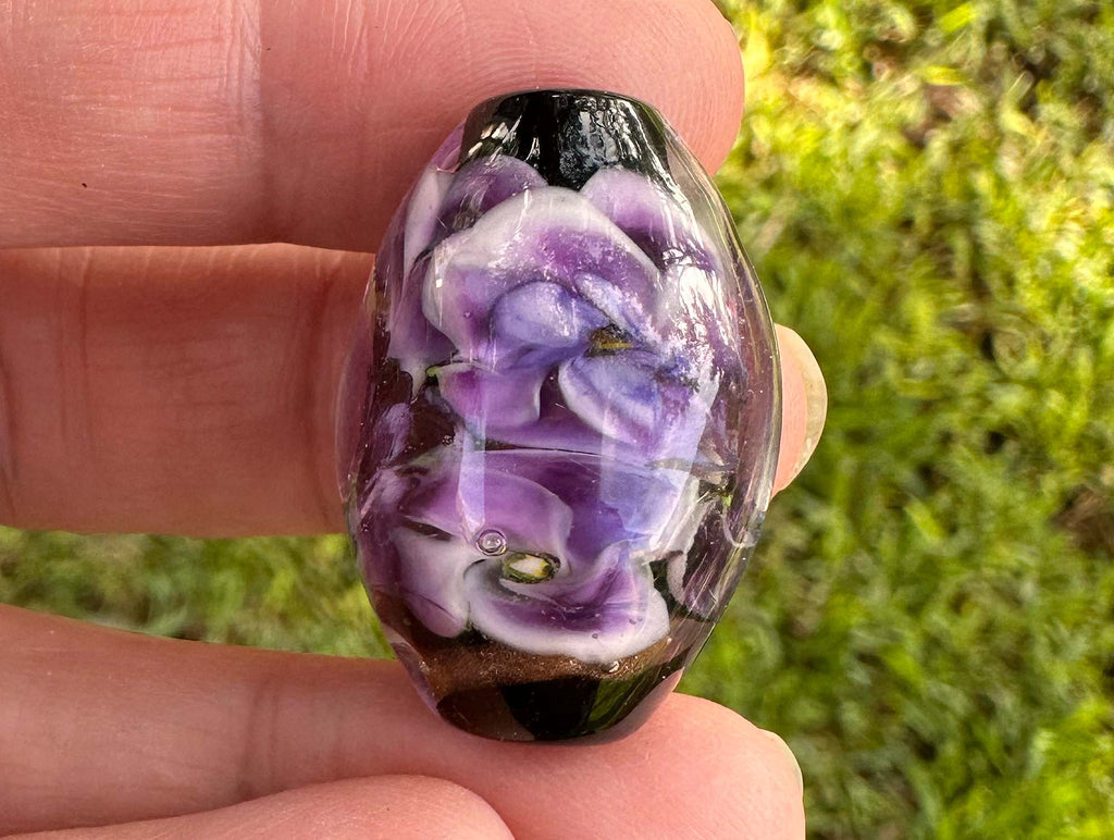 purple floral lampwork bead