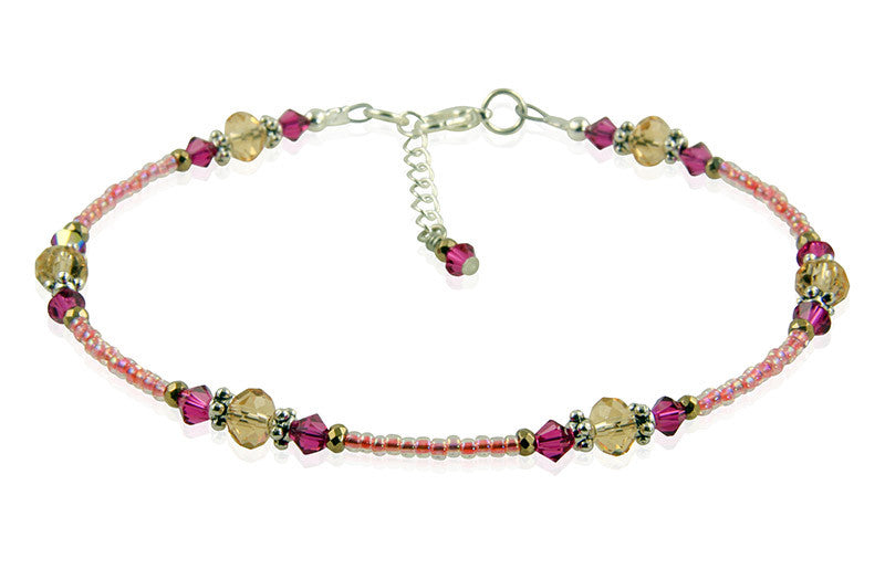 Fuchsia Pink Topaz Beaded Anklet - SWCreations

