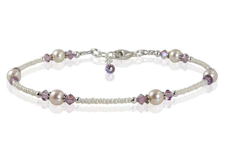 Light Amethyst Cream Pearl Beaded Anklet - SWCreations
 - 1