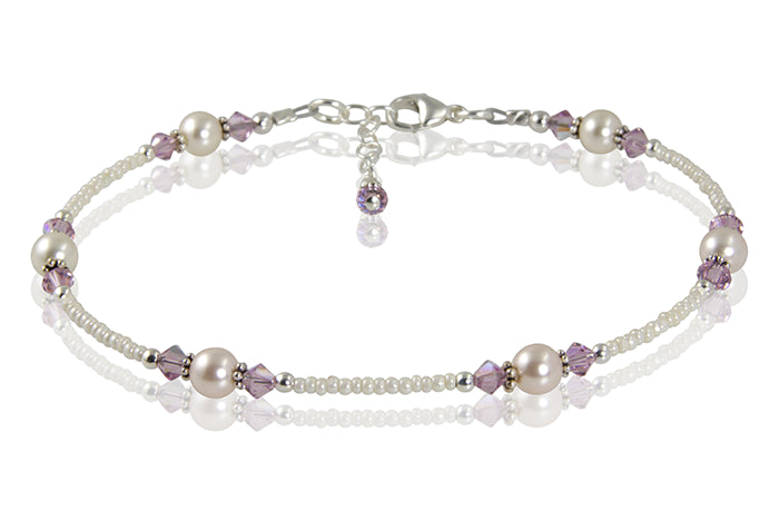Light Amethyst Cream Pearl Beaded Anklet - SWCreations
 - 2