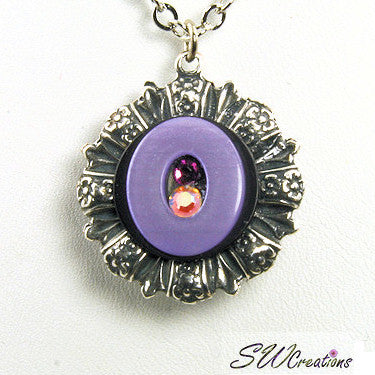 Purple Crystal Vintage Button Pendant - SWCreations
 - 1