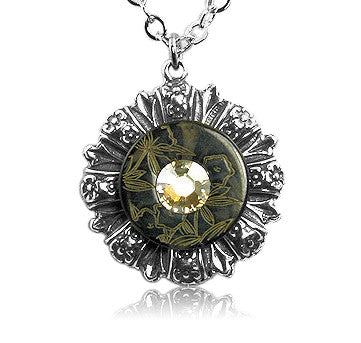 Black Floral Crystal Vintage Button Pendant - SWCreations
 - 2