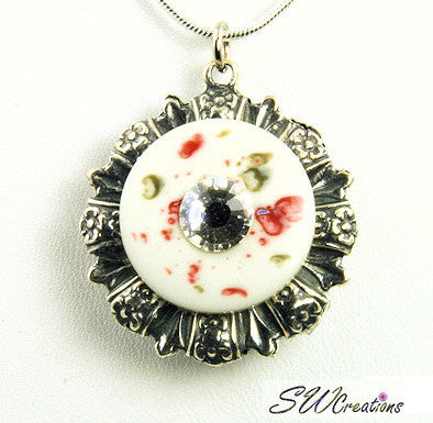 Reversible Floral Crystal Garnet Button Pendant - SWCreations
 - 1