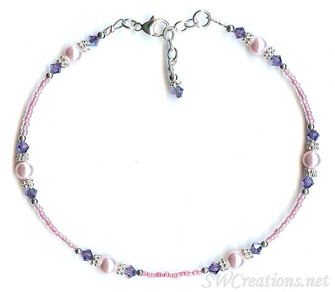 Tanzanite Crystal Pink Pearl Anklet - SWCreations
