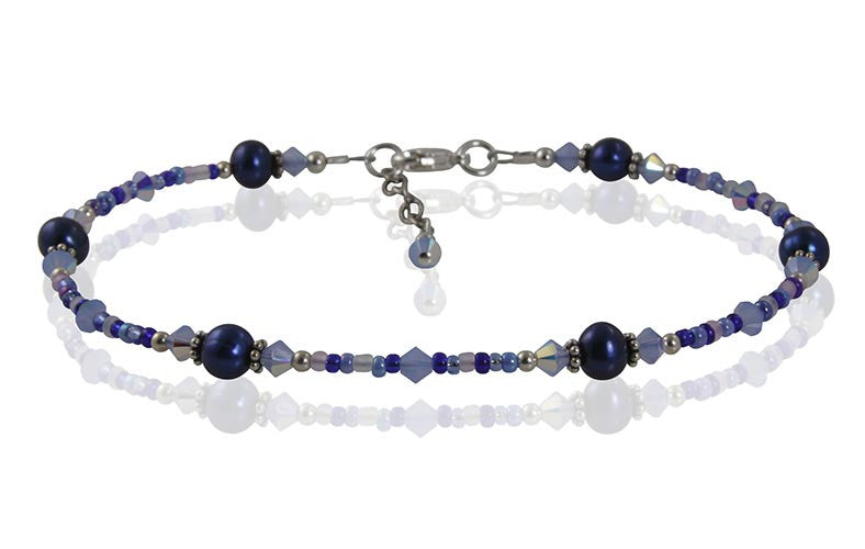 Vibrant Blue Pearl Beaded Anklet - SWCreations
