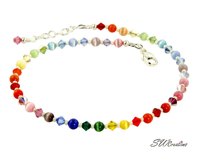 Rainbow Crystal Cats Eye Beaded Anklet - SWCreations
