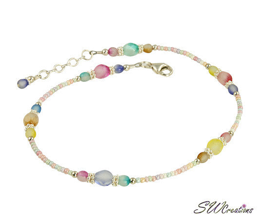 Pastel Czech Glass Beaded Anklet - SWCreations
