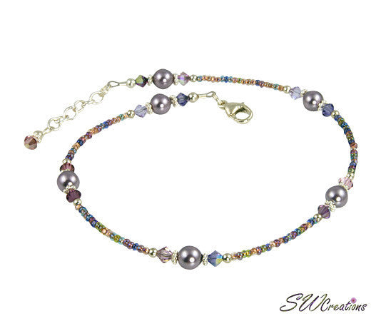 Purple Crystal Mauve Pearl Anklet - SWCreations
