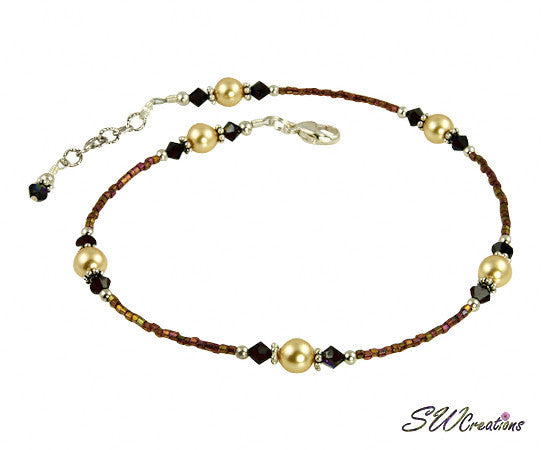 Garnet Gold Crystal Pearl Beaded Anklet - SWCreations
