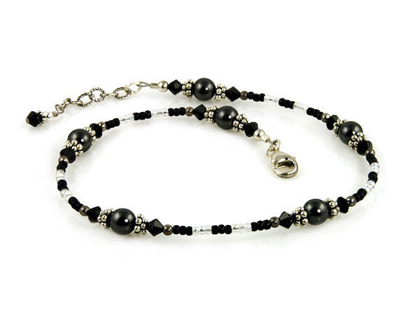 Jet Black Crystal Pearl Beaded Anklet - SWCreations
