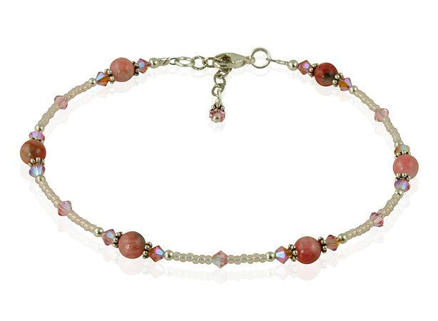 Orchid Peach Jade Gemstone Beaded Anklet - SWCreations
 - 2