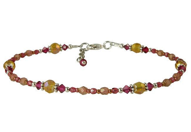 Blissful Amber Fuchsia Pink Beaded Anklet - SWCreations
