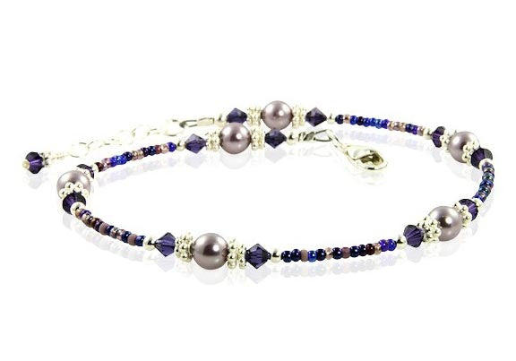 Violet Mauve Crystal Beaded Anklet - SWCreations
