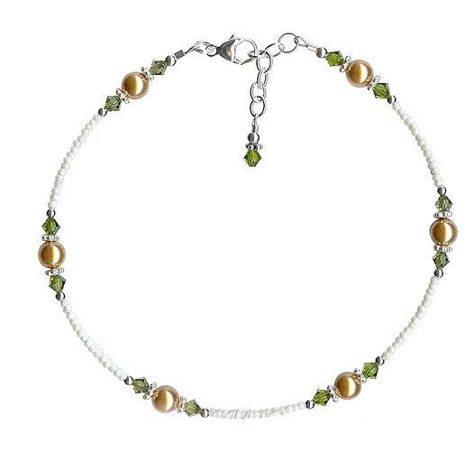 Olive Gold Pearl Beaded Anklet - SWCreations
