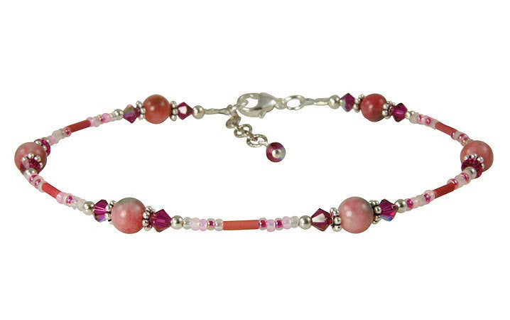 Fuchsia Pink Jade Beaded Anklet - SWCreations
