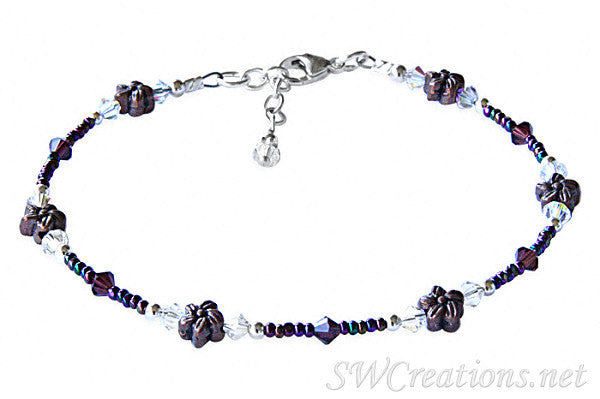 Crystal Copper Flower Purple Iris Anklet - SWCreations
