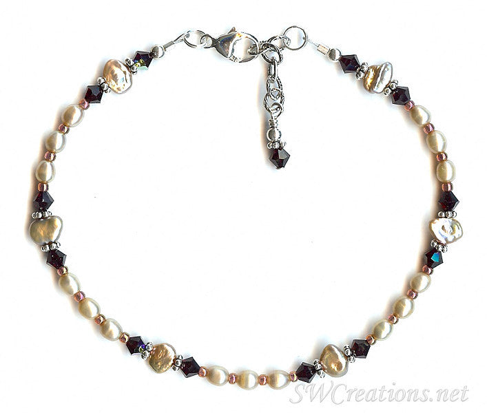 Garnet Crystal Silver Pearl Anklet - SWCreations
