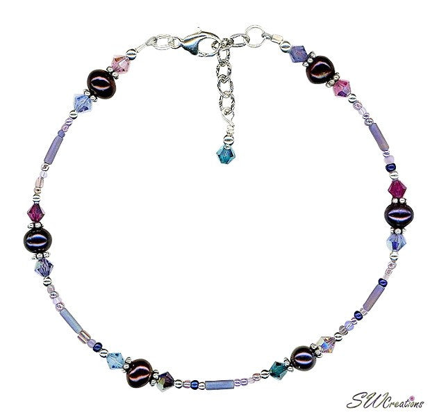 Crystal Purple Pearl Beaded Anklet - SWCreations
