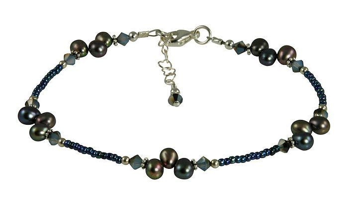 Blue Peacock Pearl Beaded Anklet - SWCreations

