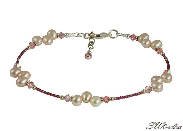 Mauve Pearl Vintage Rose Crystal Creations Anklet - SWCreations
