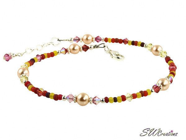 Hibiscus Crystal Pearl Beaded Anklet - SWCreations
