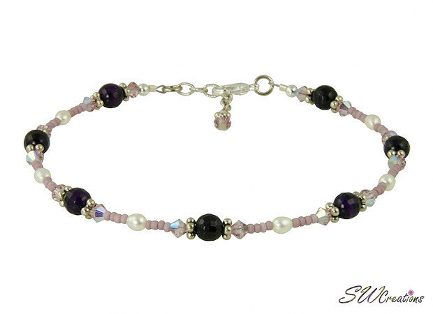 Purple Pearl Agate Gemstone Beaded Anklet - SWCreations
