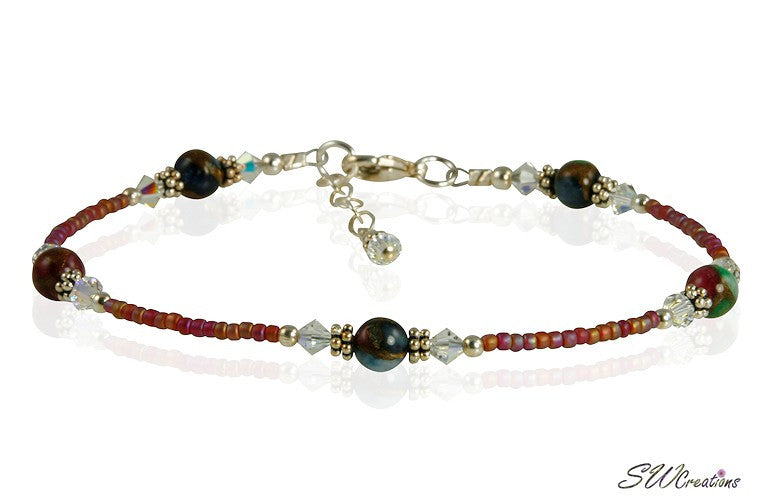 Ruby Red Quartz Pyrite Gemstone Anklet - SWCreations

