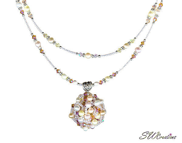 Delightful Peaches and Pearls Bead Art Necklace - SWCreations
 - 3