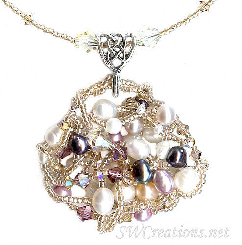 Satin Rose Topaz Pearl Crystal Bead Art Necklace - SWCreations
 - 2