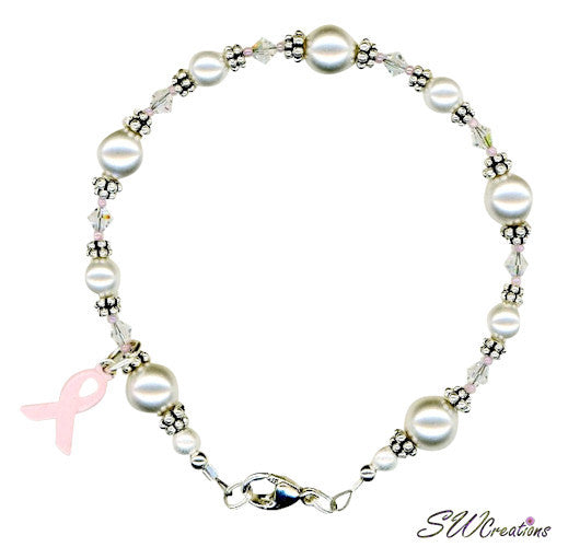 Delicate Rose Pearl Breast Cancer Beaded Bracelets - SWCreations
