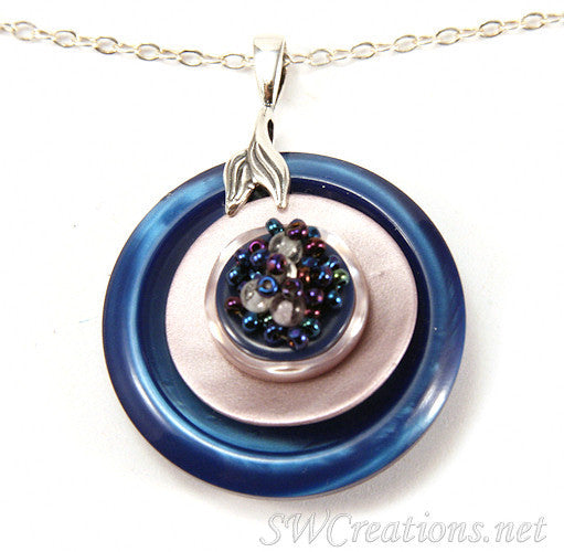 Blue Lavender Aqua New Button Pendant Necklace - SWCreations
