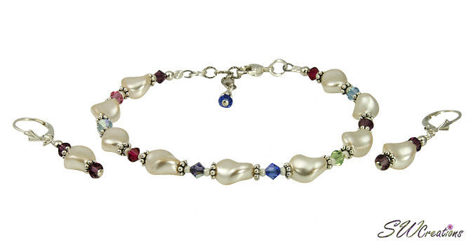 Custom Cream Pearl Twist Crystal Beaded Bracelet Set - SWCreations
