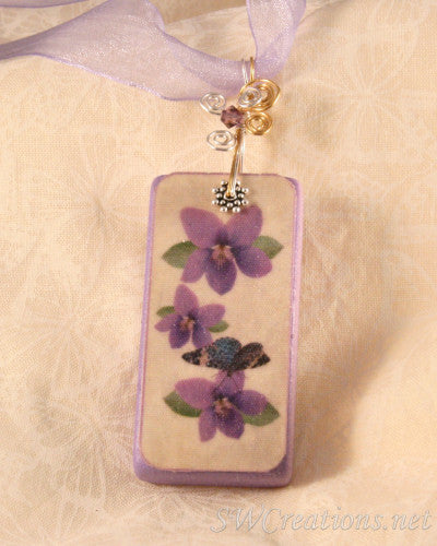 Violetto Purple Pansy Butterfly Domino Pendant - SWCreations
 - 1
