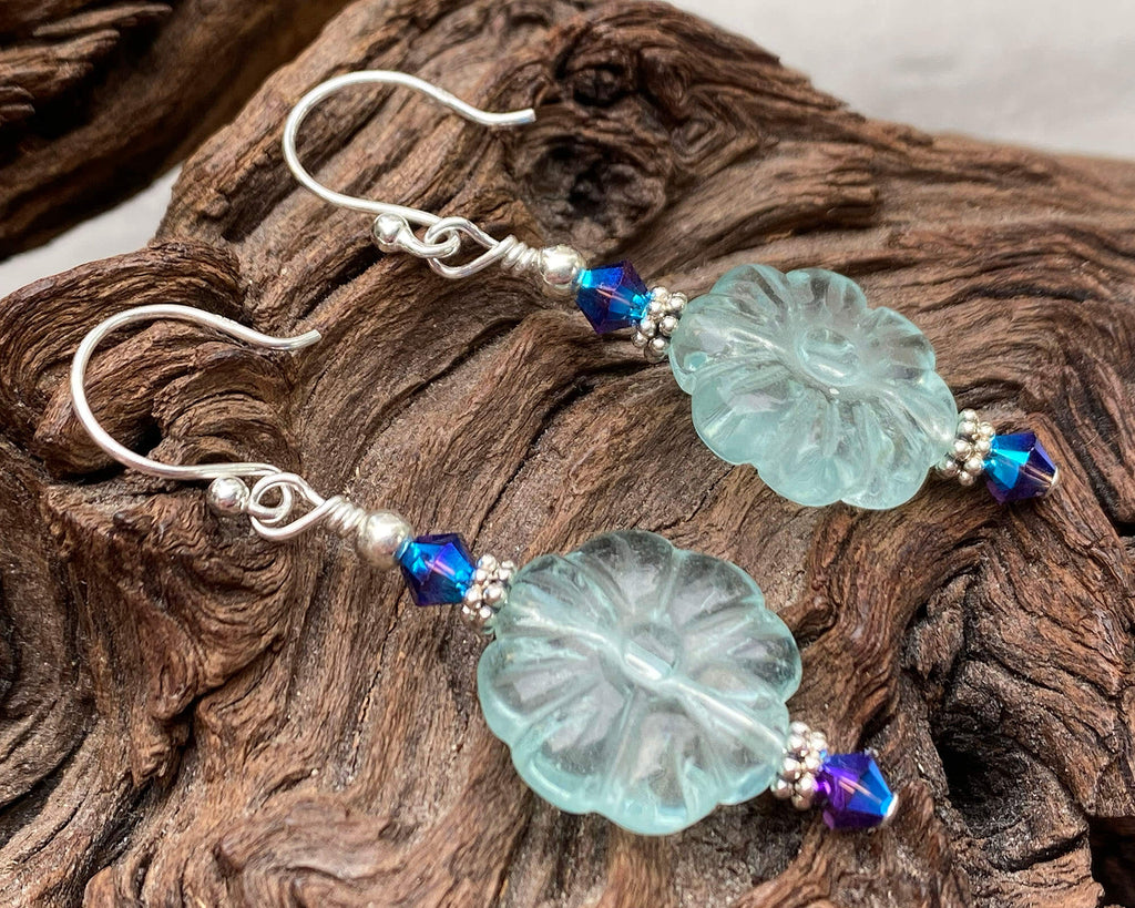 aqua floral earrings