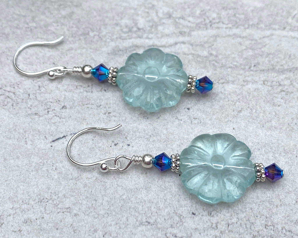 aqua floral earrings