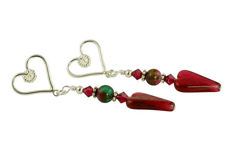 Ruby Crystal Heart Handmade Earrings - SWCreations
