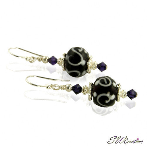 Dark Purple Lampwork Crystal Beaded Earrings - SWCreations
