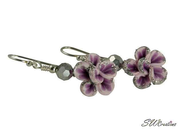 Glistening Purple Flower Beaded Earrings - SWCreations
