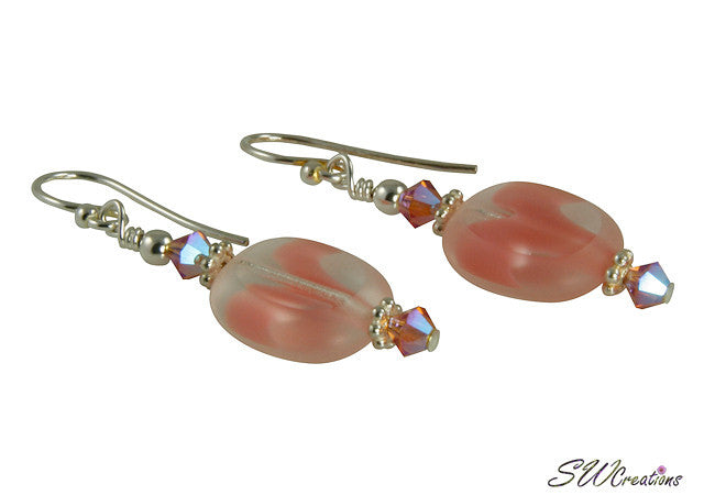 Iridescent Pink Hibiscus Beaded Earrings - SWCreations
