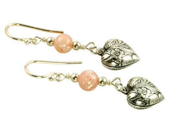 Pink Shell Floral Heart Charm Earrings - SWCreations

