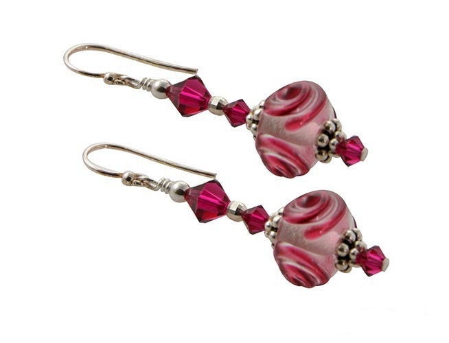 Pink Swirl Lampwork Bead Earrings - SWCreations
