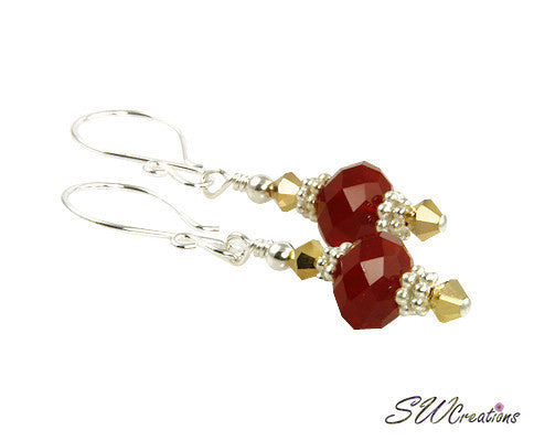 Golden Crystal Ruby Red Beaded Earrings - SWCreations
